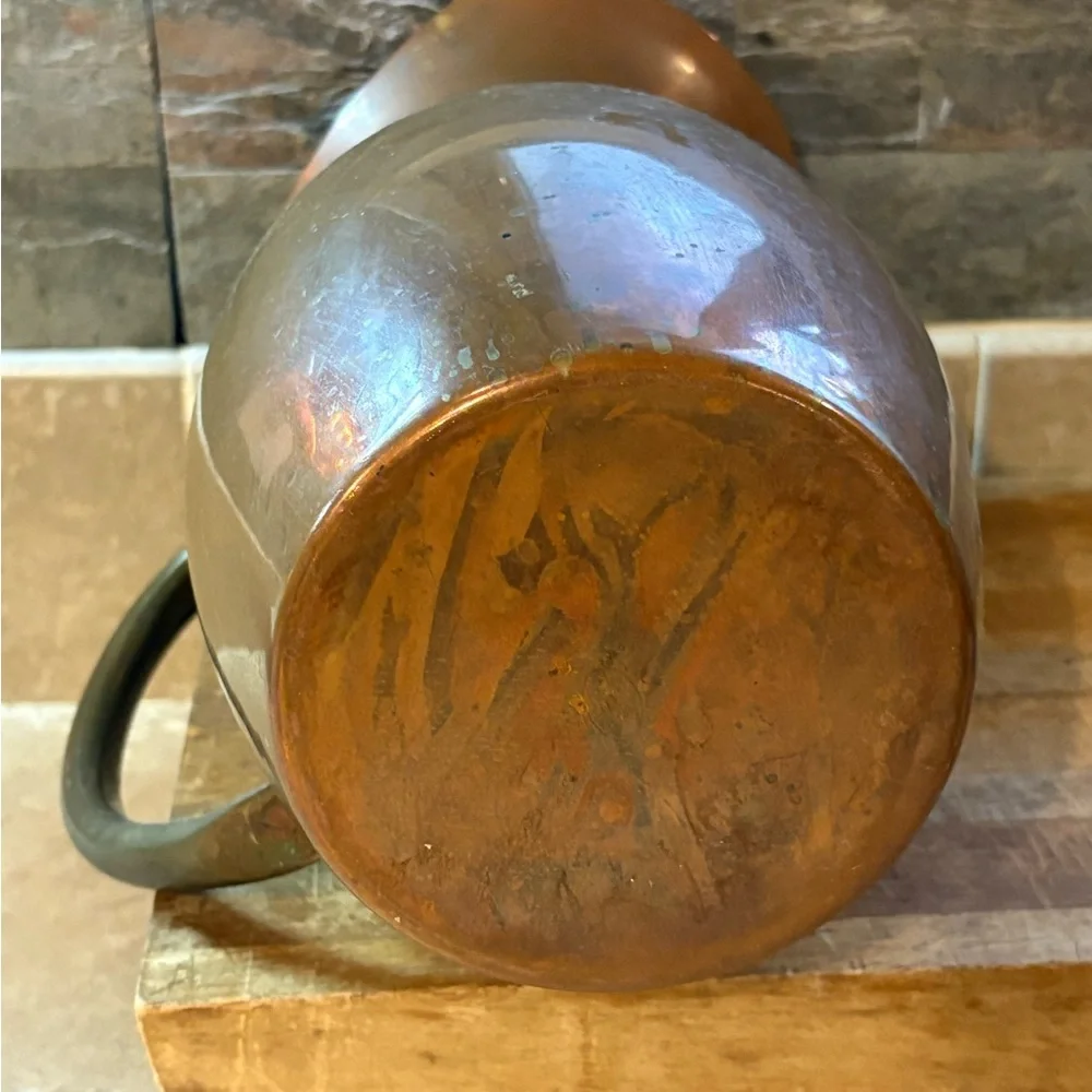 Vintage Copper-Tone Pitcher Vase Rustic Farmhouse Decor Hammered Metal